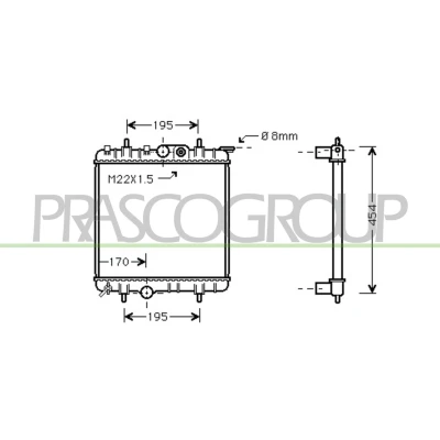 Imagen de PRASCO PG009R005 Radiador, refrigeración del motor Aluminio 380 415 23 Aletas unidas mecánicamente PEUGEOT: 206 Hatchback