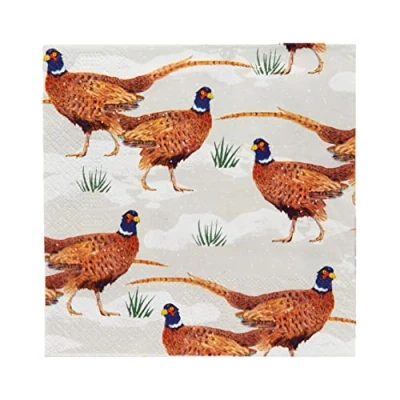 Imagen de Talking Tables servilletas navideñas de faisán nevado, paquete 20 unidades, papel reciclables para Navidad, día boxeo, cena invierno, decoupage, blanco, BC Holly PHEASNAP V2,33