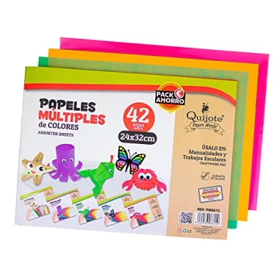 Imagen de BLOC PAPEL SURTIDO QUIJOTE PAPER WORLD Papeles múltiples, 24x32cm, cartulinas, charol, seda, celofán, cartulinas metalizadas, para hacer manualidades y scrapbooking 42 Hojas