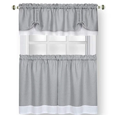 Imagen de Achim Home Furnishings Juego de Cenefa y Nivel Ventana Suave, Poliéster, Gris/Blanco, 58 x 24/58 14