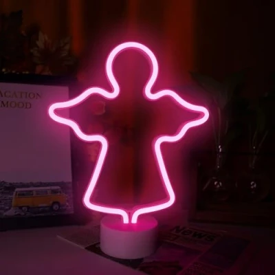 Imagen de luz de neón ángel, nocturna para dormitorio, letreros LED alimentados por batería/USB, decoración Navidad, fiesta cumpleaños, lámpara mesa, regalos