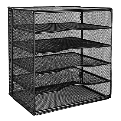 Imagen de Amazon Basics Rectangular Bandeja organizadora para escritorio, 5 compartimentos, 34.5 x 24,1 32,5 cm, Negro