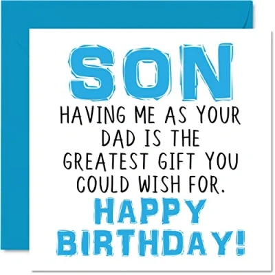 Imagen de Divertidas tarjetas de cumpleaños para hijo Having Me As Your Dad Greatest Gift Wish Tarjeta feliz padre, hijo, bromas, regalos cumpleaños, felicitación 145 mm x