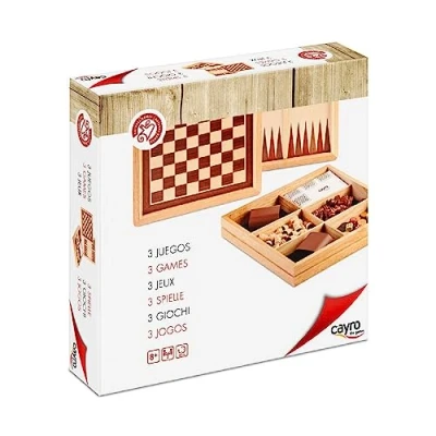 Imagen de Cayro Ajedrez, Damas y Backgammon + 7 Años Madera Juegos de Mesa Niños Adultos Tablero Reversible con Caja para Las Piezas 2 Jugadores