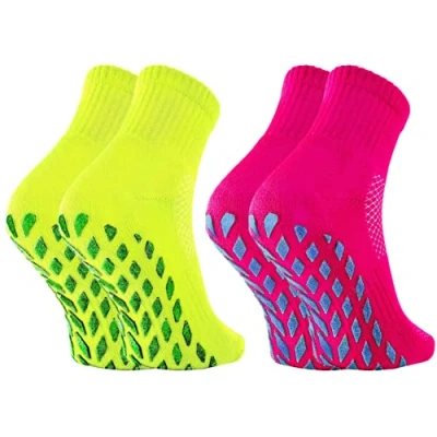 Imagen de Rainbow Socks Ninas Calcetines Antideslizantes de Deporte Brillantina 2 pares amarillo fucsia Talla 24 29