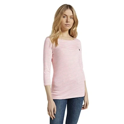 Imagen de TOM TAILOR 1024035 Manga larga con rayas para Mujer, Rojo (26034 White Peach Small Stripe), XS