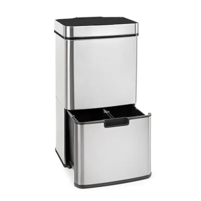 Imagen de Klarstein Touchless cubo de la basura acero inoxidable con sensor, 72 litros 4 compartimentos: 43 y 2 x 12,5 litros, bio tapa: apertura cierre automáticos, plateado