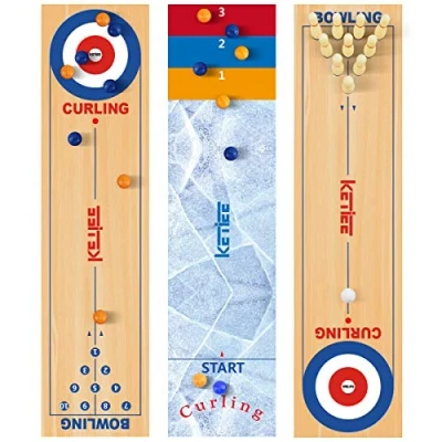 Imagen de KETIEE Juego de Curling Grande 120x30cm, 3 en 1 Mesa Bowling Shuffleboard Tejo Bolos Entrenamiento para Niños y Adultos