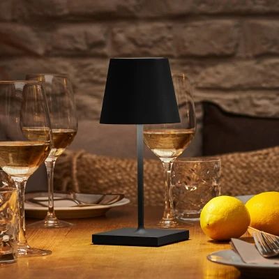 Imagen de SIGOR Nuindie Mini Lámpara de mesa LED pequeña regulable para interior y exterior, IP54, resistente a salpicaduras, altura 25 cm, recargable con USB C, 12 horas duración, color negro