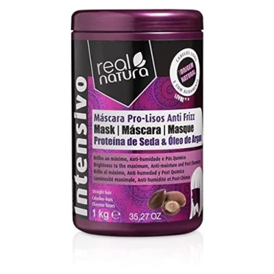 Imagen de Real Natura Máscara Capilar Sin Sal Pro Lisos Anti Frizz Hidratación Profunda con Argán Control del Ideal para Cabellos y Ondulados Reparación Suavidad 1 kg