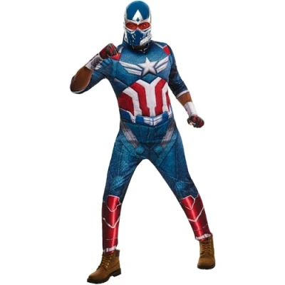 Imagen de Rubies Disfraz Capitán América Deluxe para adultos, hombres y mujeres, Jumpsuit con pecho musculoso máscara, Licencia Oficial Marvel, Brave New World Carnaval, fiestas cosplay