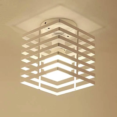 Imagen de iDEGU Lámpara de Techo Vintage, Industrial Iluminación E27 Metal Pantalla Diseño Jaula Cubo Lámparas Colgante Retro Para Pasillo, Cocina, Dormitorio, Sala Estar, Cafetería (Blanco)