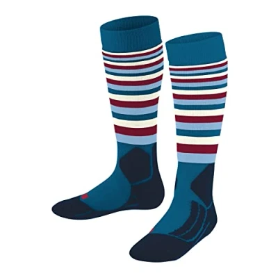 Imagen de FALKE SK2 Intermediate Stripes K KH lana hilo funcional calida gruesa 1 par, Calcetines de esquí Unisex niños, Turquesa (King Fisher 6835), 23 26