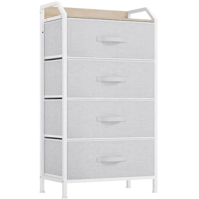 Imagen de YITAHOME Cajonera de Tela con Bolsillos Laterales, Ganchos,Cómoda Tela,Unidad Almacenamiento,con 4 cajones Extraíbles,Cómoda para Sala Estar,Dormitorio, Gris Claro