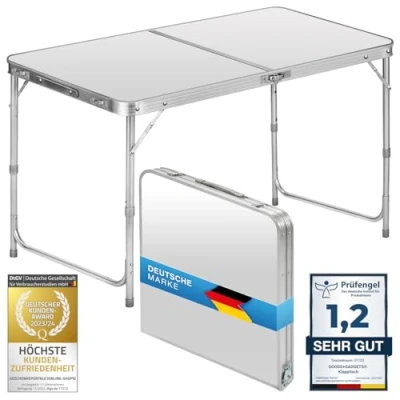 Imagen de mesa multifuncional, multiusos, de camping, plegable, mercado, ajustable en altura auxiliar para el jardín mercados festivales (Bianco: 120 x 60 cm)