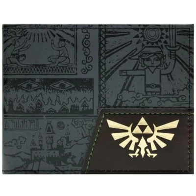 Imagen de Hyrule Zelda The Wind Waker Link Tableta Antigua Jeroglíficos Billetera/Cartera Doble ID &amp; Porta Tarjetas, Negro