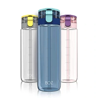 Imagen de BOZ Botella de Agua con pajita sin BPA 600 ml, Deportiva Anti Derrame Cantimplora Asa Extra Grande para Gimnasio, Senderismo, Bicicleta, Entrenamiento, Viaje (Azul)
