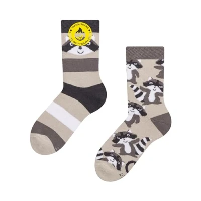 Imagen de Dedoles Calcetines Unisex Hombre Mujer y Niños Algodón muchos diseños divertidos diferente izquierda derecha, color: Gris, diseño: Mapache feliz (invierno), tamaño: 31 34