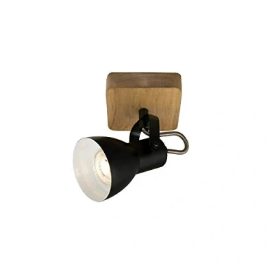 Imagen de Briloner Foco, aplique, aplique retro, vintage, orientable, 1x GU10, metal madera, negro blanco, 100x100x135mm