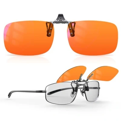 Imagen de Goiteia Gafas de clip con bloqueo luz azul, para computadora y juegos una mejor noche sueño, antifatiga ocular, adecuadas pantallas, juegos, televisores, teléfonos móviles, Naranja