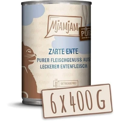 Imagen de MjAMjAM comida húmeda premium para gatos puro placer de la carne pure pato tierno, pack 6 (6 x 400 g), sin cereales con extra