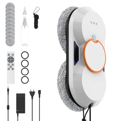 Imagen de Robot Limpiacristales, 5600pa Lavadora de Cristal Automático con Pulverización Dual Automática, 3 Modos Limpieza, Navegación Inteligente, Sistema Seguridad, Mando a Distancia et 8 Paños