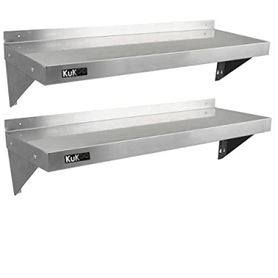 Imagen de KuKoo 2 Estantes de Pared 125cm x 30cm Acero Inoxidable para Café, Bar y Restaurante Estante Cocina Organizador Metalico Kitchen Wall Shelves con Paños Microfibra GRATIS