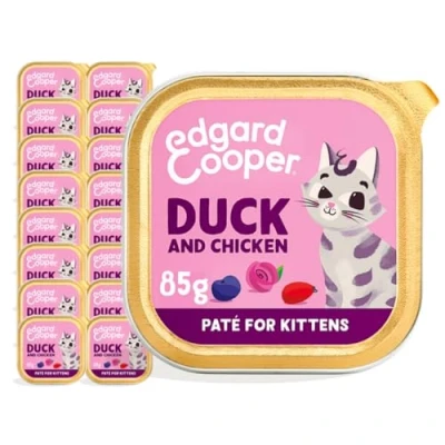 Imagen de Edgard &amp; Cooper Comida humeda para Gatito, (Pato Pollo, 85g x 16), Pate Gatos, Gatos Esterilizados y Activos, Sin Cereales, Ingredientes Naturales, Carne Fresca, Hipoalergénico