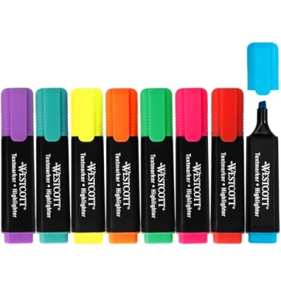 Imagen de Westcott Rotuladores fluorescentes, 8 unidades, surtido fluorescentes en colores vivos Grosor del trazo: 2 5 mm Tinta premium de Alemania E 744252 00