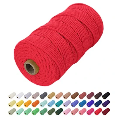Imagen de Uiopa Hilo Macrame 2mm x 200m, Cuerda de Algodon Natural Cordel, Manualidades para DIY Pared, Cortina, Colgar Plantas, Decoracion Dormitorio (Rojo)