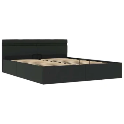 Imagen de vidaXL Cama Canapé Hidráulica con LED Cuero Sintético Somier Decoración Interior Resistente Robusta Duradera Práctica Cómoda Útil Negro 180x200cm