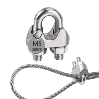 Imagen de huruirui M5 Presillas Cable Acero Abrazaderas De 304 Inoxidable Perno En U Abrazadera 20pcs Wire Rope Clips Tensor Cuerda Tendedero Para 5mm