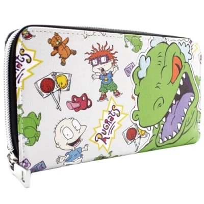 Imagen de Rugrats Reptar Chuckie &amp; Tommy Cartera Clutch con Bolsillo para Monedas Tarjetero, Gris