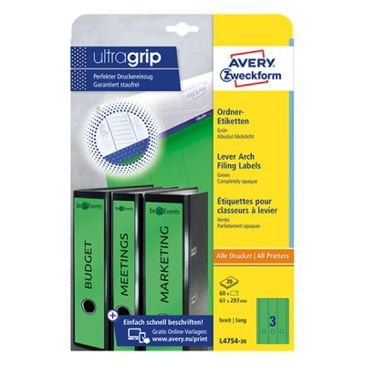 Imagen de Avery Border Binder Labels, Green 61 x 297mm (20) Etiquetas de impresora (Green (20), 20 hojas, 297mm)