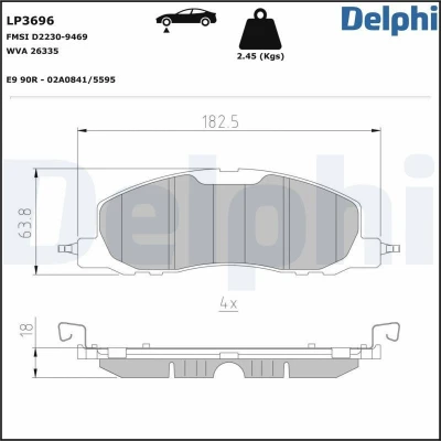Imagen de DELPHI LP3696 Juego de pastillas freno no preparado para indicador desgaste Chapa antichirridos sin accesorios