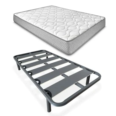 Imagen de Duérmete Online Cama Completa con Colchón Marko Reversible + Somier de Láminas Reforzado 6 Patas Redondas Roscadas, 150 x 190