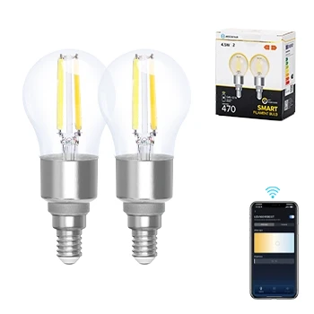 Imagen de Aigostar Bombilla Inteligente Alexa, Led E14 Vintage, G45 Transparente Tipo Globo, 4.5W, 470LM, Regulable Cálida a Fría 2700K 6500K, Compatible con Alexa y Google home, 2 Unidads