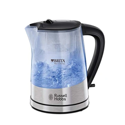 Imagen de Russell Hobbs Hervidor de Agua Eléctrico Purity 1 litro, 2200W, Filtro Brita, Indicador Cambio Cartucho, Iluminación Azul, Plástico, Detalles en Acero Inoxidable, Plata 22850 70