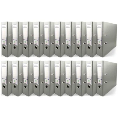 Imagen de Netuno 20x Ekobox archivadores color gris 2 anillas 8 cm A4 organizador ancho de cartón para oficina estanterías carpetas escritorio despacho