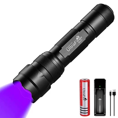 Imagen de ULTRAFIRE UV LED antorcha 395 405nm Blacklight Zoomable Ultravioleta Flashlight con 2600mAh Recargable batería y cargador, Mini luz para curar el pegamento UV, orina mascotas StainsL8