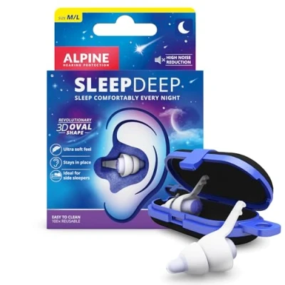 Imagen de Alpine SleepDeep Tapones de Oídos para Dormir sin Ruido. Antiruido Ovalados 3D con Gel Supresor Filtros Suaves Lado. Reducen el Sonido los Ronquidos.