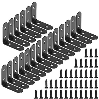 Imagen de Soporte de Esquina 90 Grados Estante Ángulo en Forma L Acero Inoxidable Corner Brace con Tornillos para Silla Mueble Ventana Negro 50 * 50mm 20 Piezas