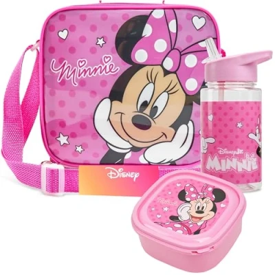 Imagen de Get Trend Disney Minnie Mouse Bolsa Termica Porta Alimentos con Fiambrera Infantil y Botella de Agua 400ml Set Almuerzo 3 Piezas Regalo para Niños (Minnie Mouse)