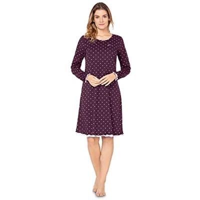 Imagen de e.FEMME Marion 333 Camisón de manga larga para mujer, 50% algodón y modal, burdeos, 46