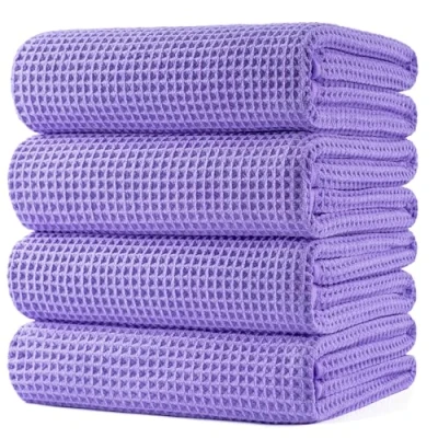 Imagen de Polyte Toalla de baño microfibra Sin pelusa y secado rápido Estructura gofre Muy grande Púrpura 152 x 76 cm 4 unidades