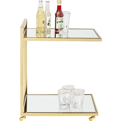 Imagen de Kare Design carro de servicio Classy, dorado, bebidas, bar, con ruedas, tablero cristal, marco acero inoxidable, 64x50x33 cm (H/W/D)