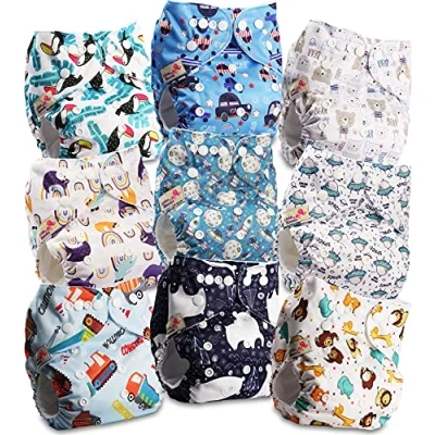 Imagen de Littles and Bloomz pañal reutilizable con bolsillo para bebé, de tela tamaño estándar, 9 pañales, FLP2 0908