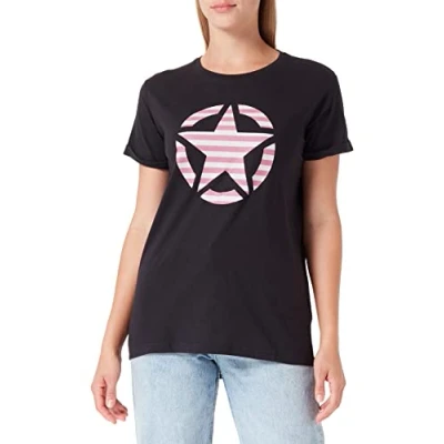Imagen de JEEP O102613 B000 J Woman T Shirt Oversize Star Striped Print Turn up Sleeve J22W Mujer Black XS