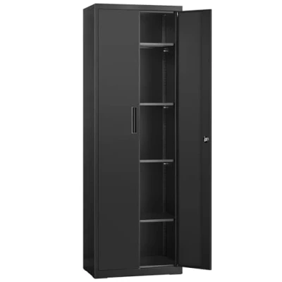 Imagen de SONGMICS Armario de Almacenamiento Acero, Multiuso, 5 Baldas, 40 x 60 180 cm, Puertas Dobles, Cerradura, Herramientas, Baldas Ajustables, Garaje, Estudio, Negro Mate OMC014B01