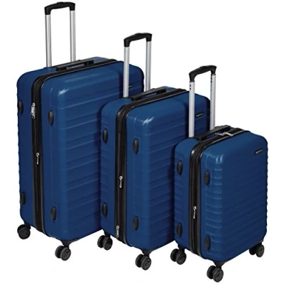 Imagen de Amazon Basics Maleta de viaje rígidaa giratoria Juego 3 Unidad, 55, 68, 78 cm, Azul marino
